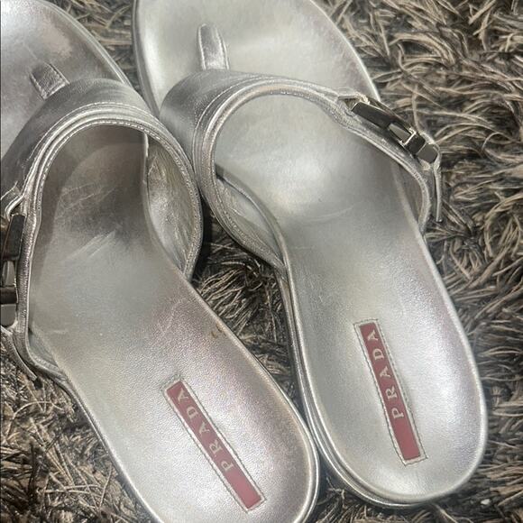 Prada Silver Leather Sandals Sleek Minimalist Design EU 37 - Picture 5 of 6